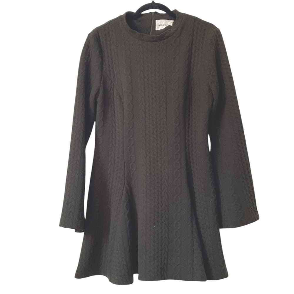 n/nicholas Olive Green Cable Knit Textured Mock Neck Mini Dress Womens US 10